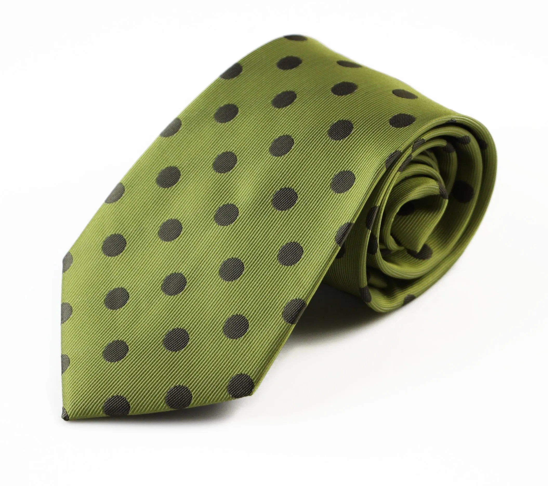 Mens Olive Green & Brown Polka Dot Patterned 8cm Neck Tie