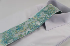 Mens Silver & Aqua Boho Paisley Patterned 8cm Neck Tie