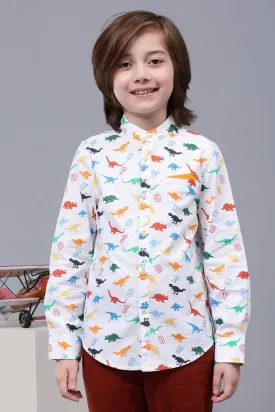 One Friday Kids Boys Off White Cotton Chinese Collar Shirt