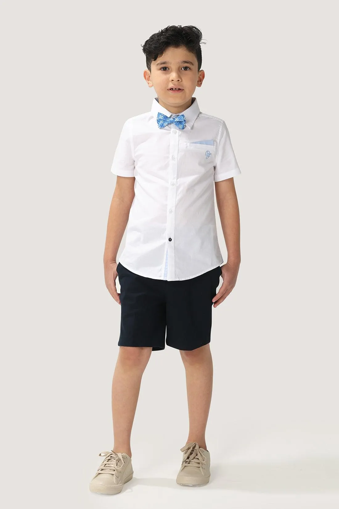 One Friday Kids Boys White 100% Cotton Shirt Sleeves Shirt With Bow