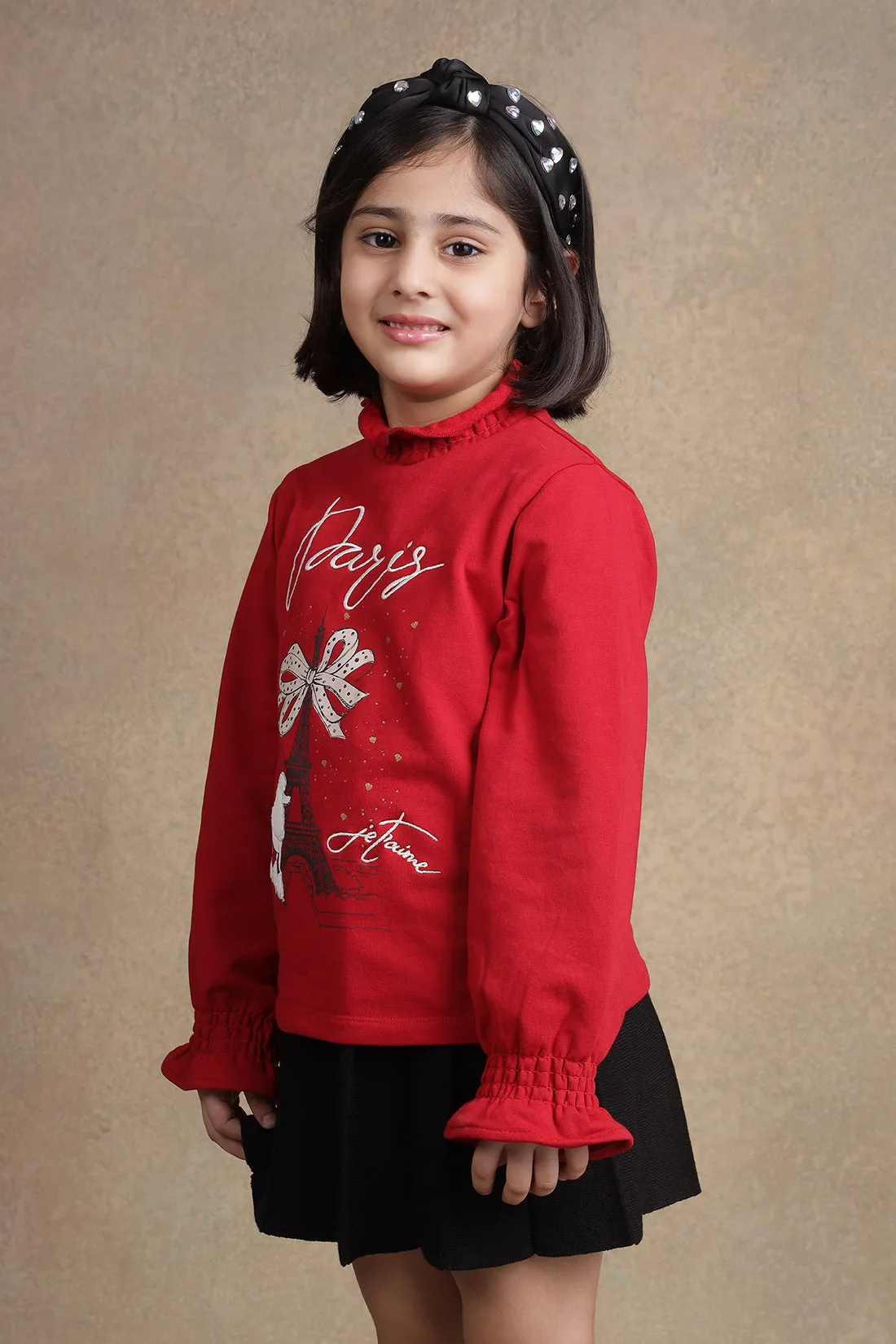 One Friday Kids Girls Red Paris Top