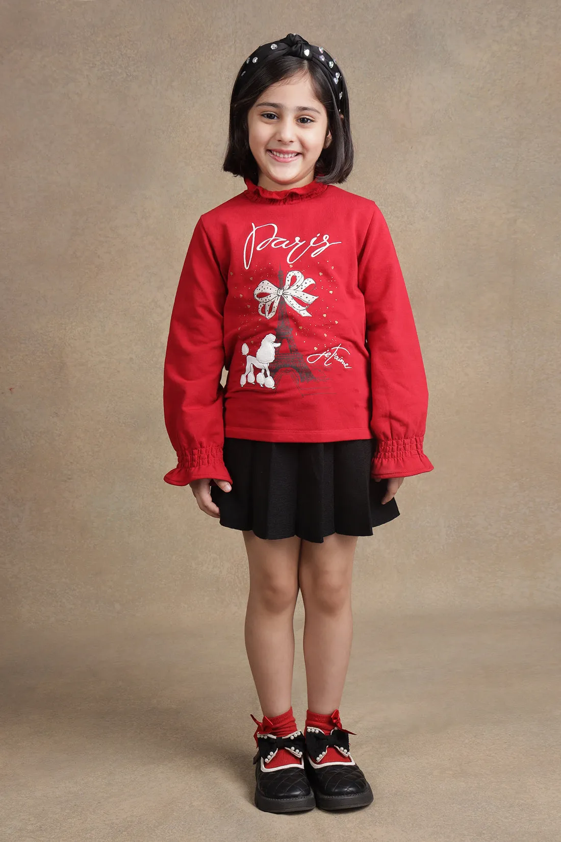 One Friday Kids Girls Red Paris Top