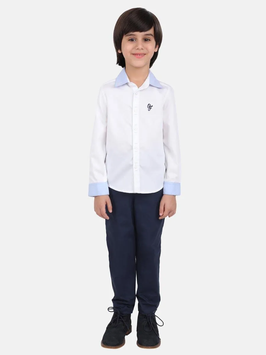 One Friday Off White Solid Full Sleeves Cotton Shirt