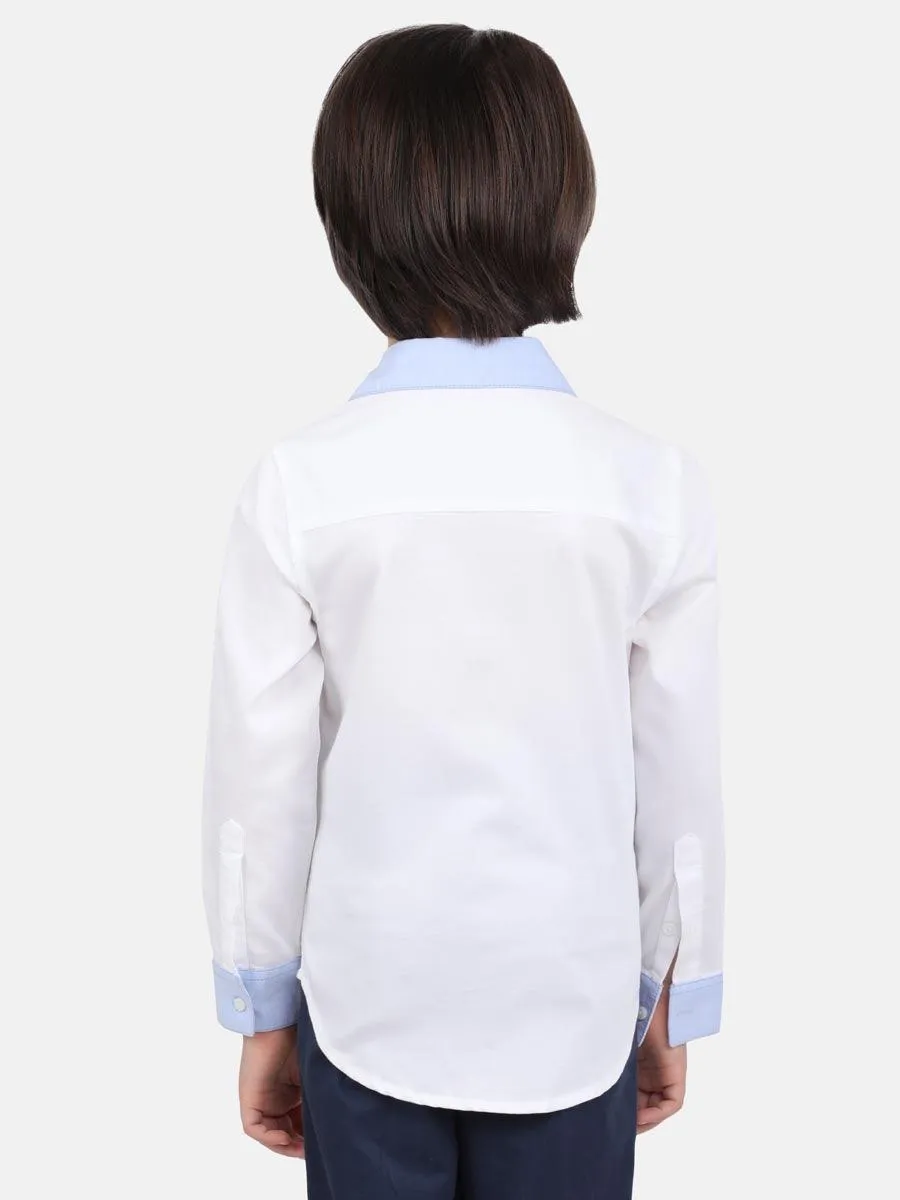 One Friday Off White Solid Full Sleeves Cotton Shirt