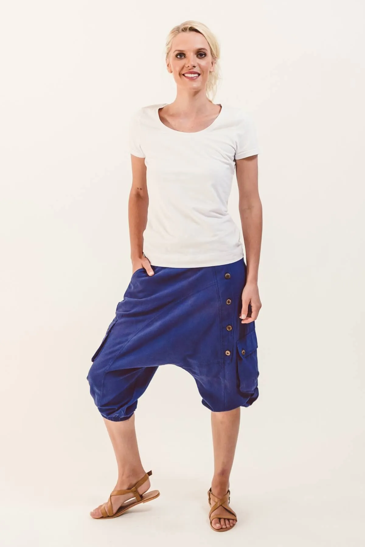 Short Drop Crotch Pants - Blue