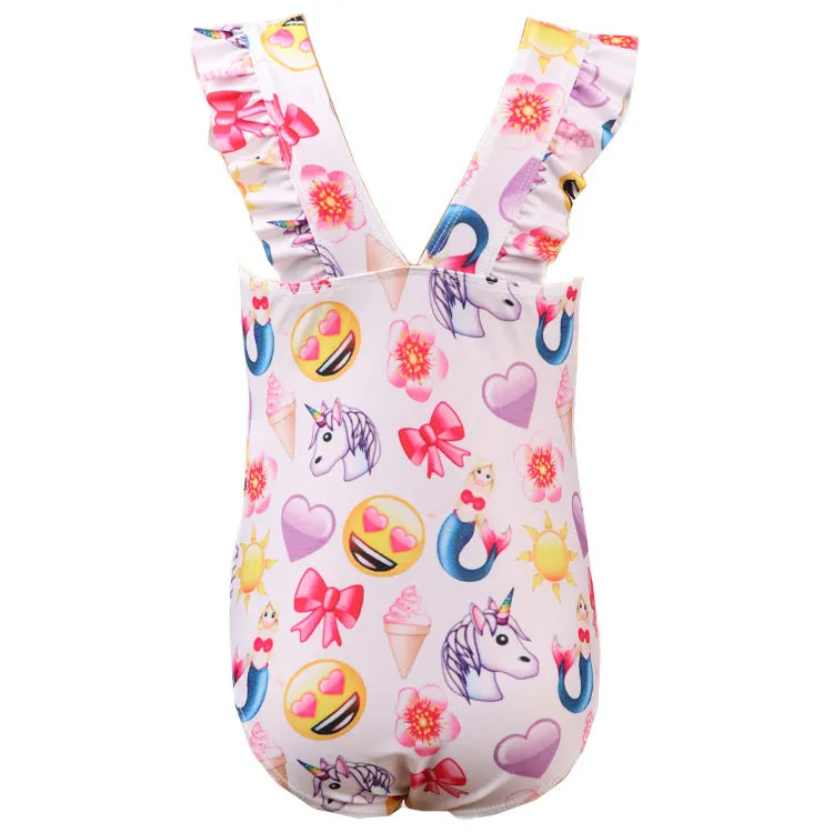 Swimsuit  Baby One-piece  Cute Quick-drying Girl Unicorn  Lace Swimwear