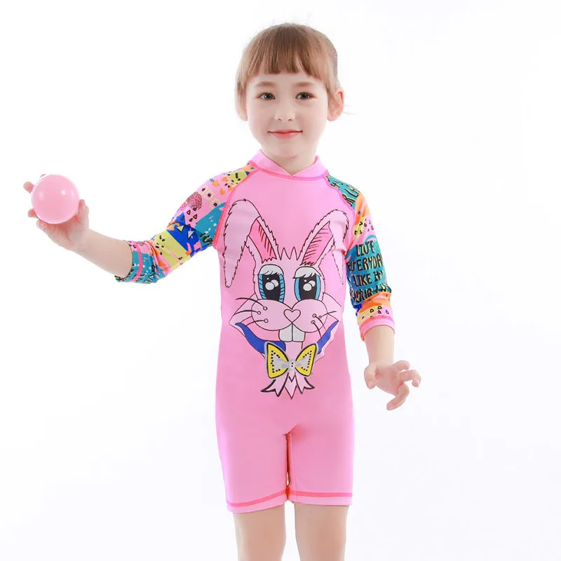 Swimsuit Children's Girls' One-Piece Small and Older Children's Short Sleeve Beach