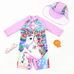 Swimsuit Children's Girls' One-Piece Small and Older Children's Short Sleeve Beach