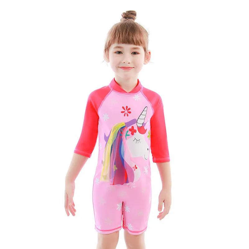 Swimsuit Children's Girls' One-Piece Small and Older Children's Short Sleeve Beach