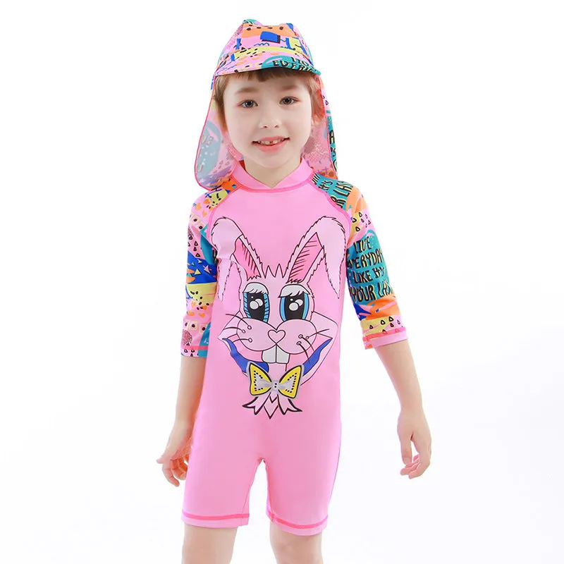 Swimsuit Children's Girls' One-Piece Small and Older Children's Short Sleeve Beach