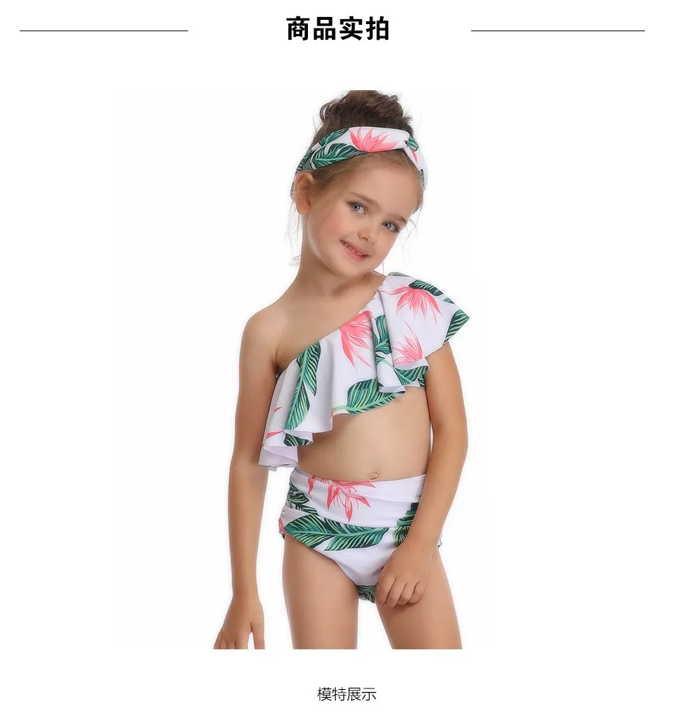 Swimsuit New Printed Ruffles  Girls' High Waist Split