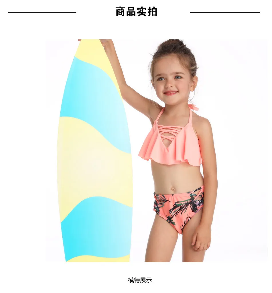 Swimsuit New Printed Ruffles  Girls' High Waist Split