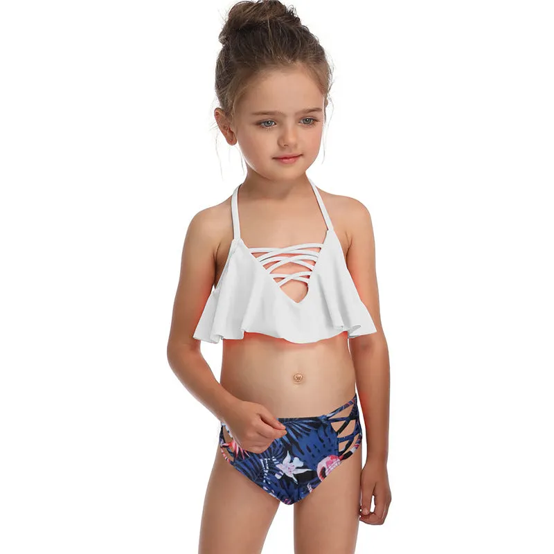 Swimsuit New Printed Ruffles  Girls' High Waist Split