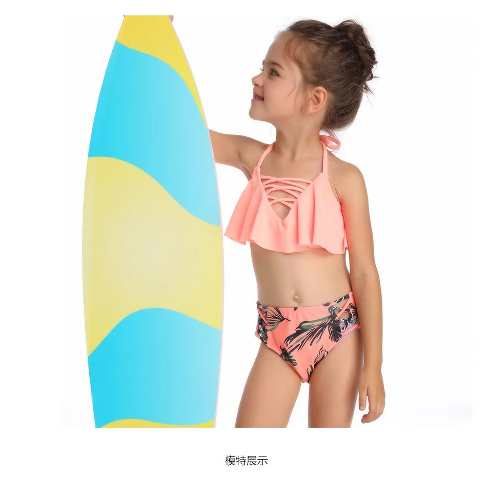 Swimsuit New Printed Ruffles  Girls' High Waist Split