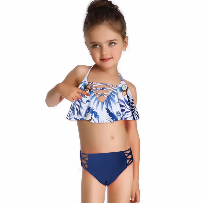 Swimsuit New Printed Ruffles  Girls' High Waist Split