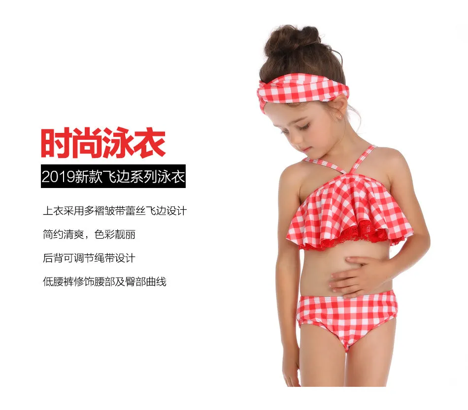 Swimsuit New Printed Ruffles  Girls' High Waist Split