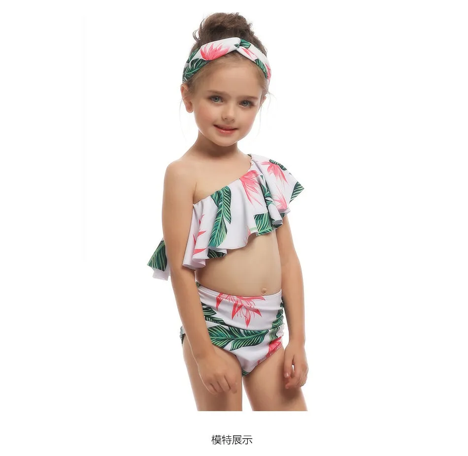 Swimsuit New Printed Ruffles  Girls' High Waist Split