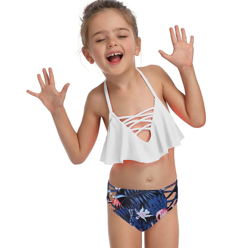 Swimsuit New Printed Ruffles  Girls' High Waist Split