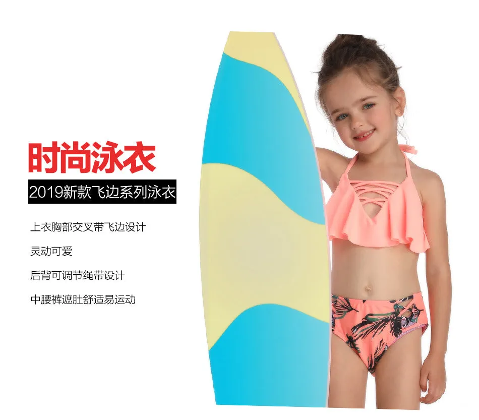 Swimsuit New Printed Ruffles  Girls' High Waist Split