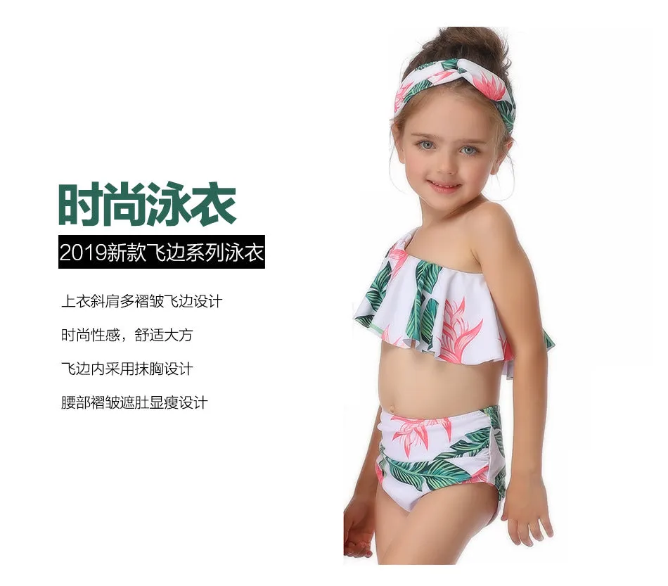 Swimsuit New Printed Ruffles  Girls' High Waist Split