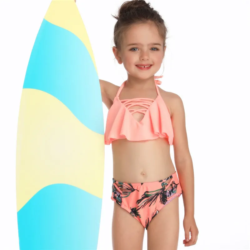 Swimsuit New Printed Ruffles  Girls' High Waist Split