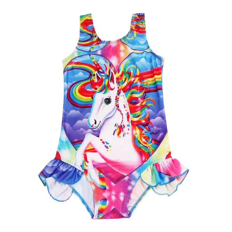 Swimsuit One-Piece  for Children Ins Popular Girls' Unicorn Swimwear