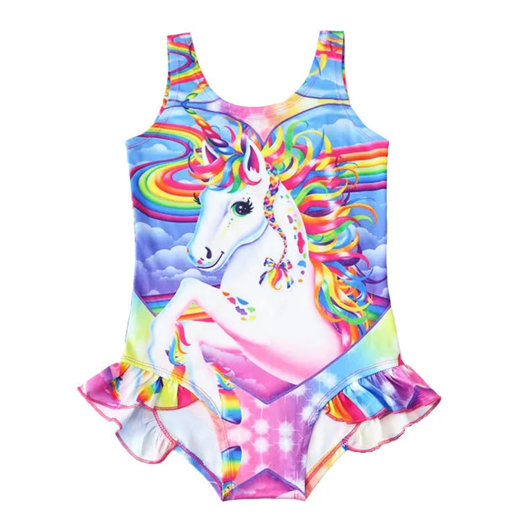 Swimsuit One-Piece  for Children Ins Popular Girls' Unicorn Swimwear