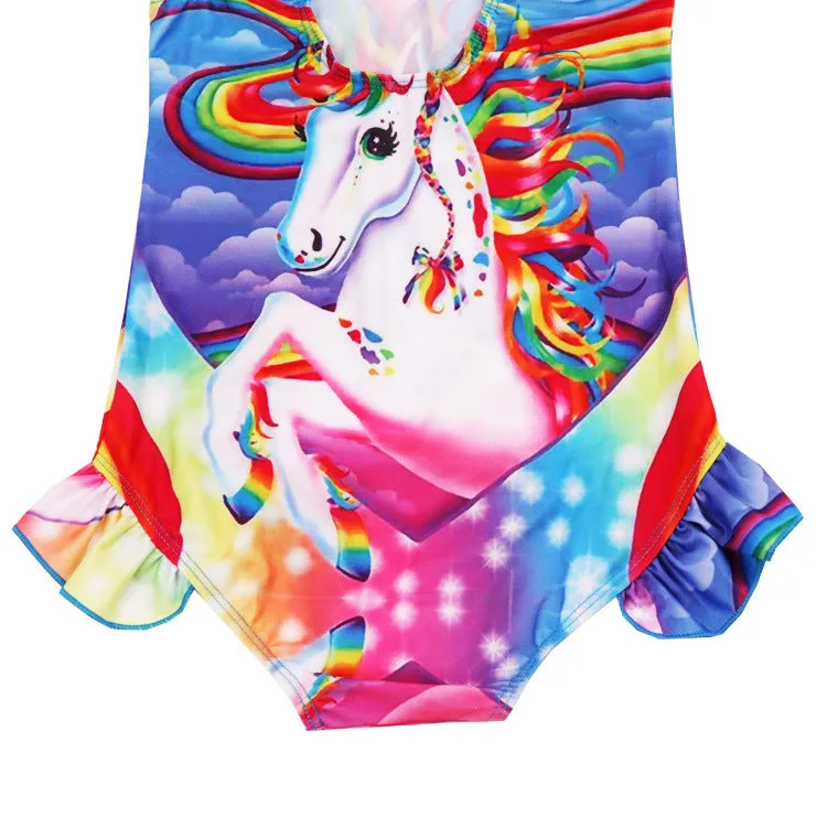 Swimsuit One-Piece  for Children Ins Popular Girls' Unicorn Swimwear