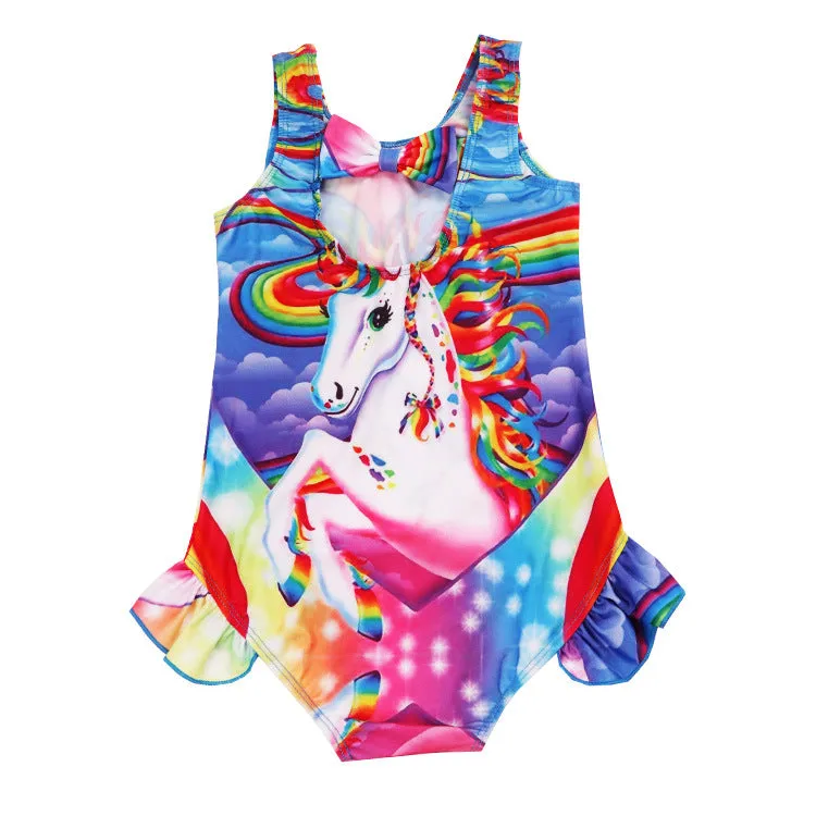 Swimsuit One-Piece  for Children Ins Popular Girls' Unicorn Swimwear