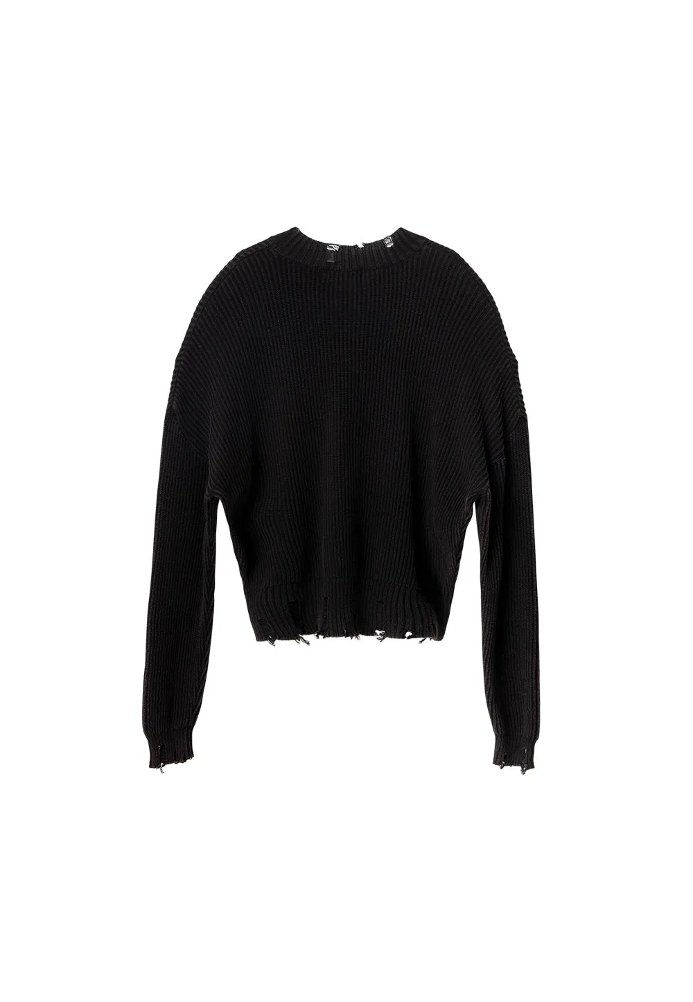 V-neck distressed knit black