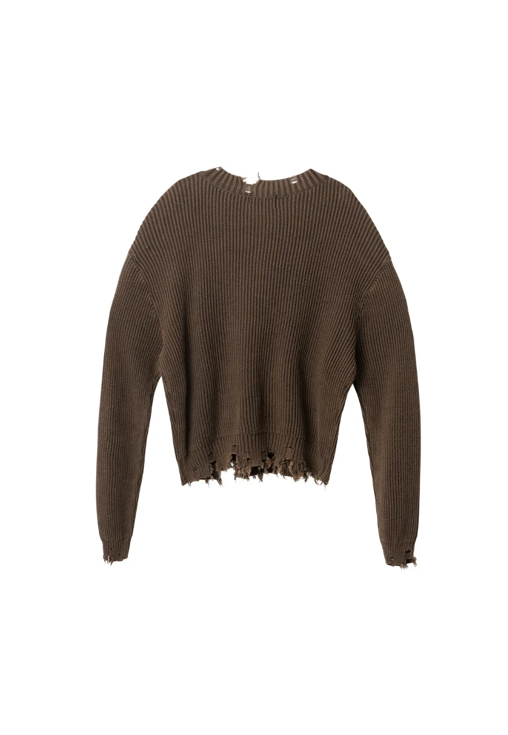 V-neck distressed knit brown