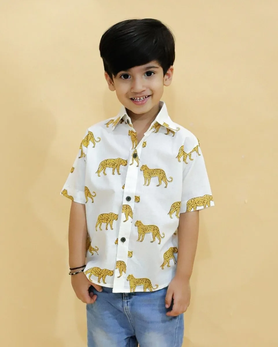 White Leopard Print Boys Shirt