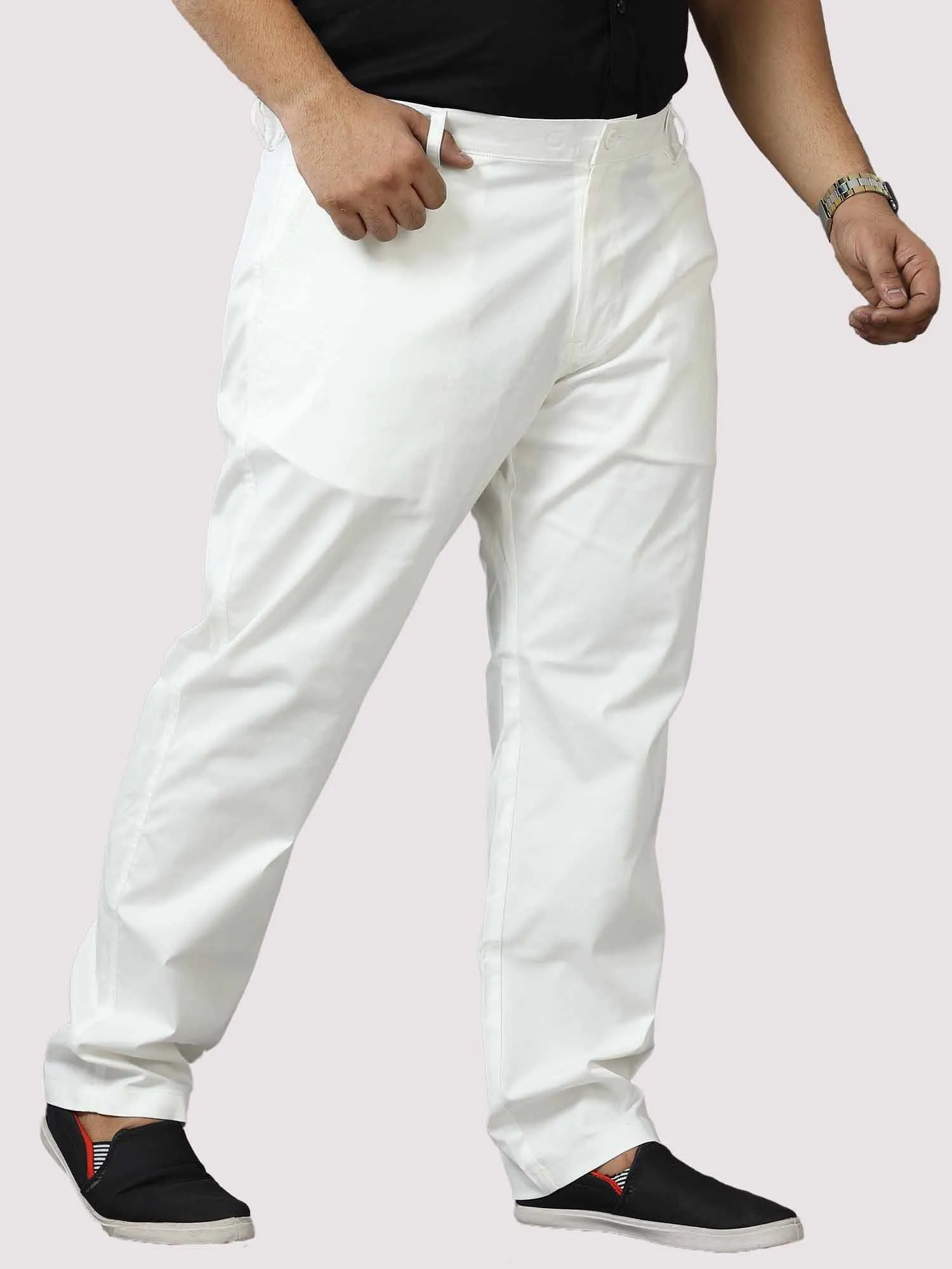 White Twill Lycra Trouser  Men's Plus Size